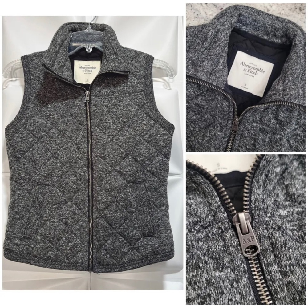 Abercrombie & Fitch Sz S Marled Gray Quilted Zip Up Vest Mock Neck Jacket Womens